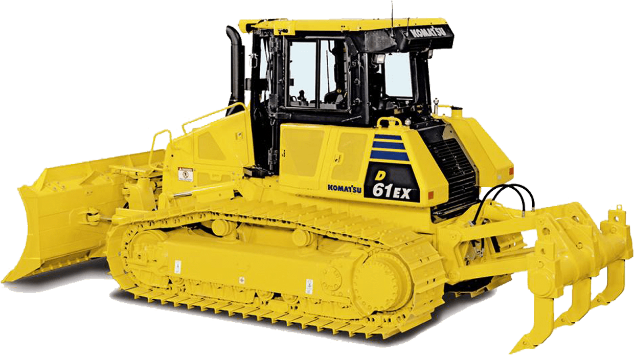 Yellow Crawler Bulldozer With Rear Ripper Attachment Heavy Equipment PNG Graphic