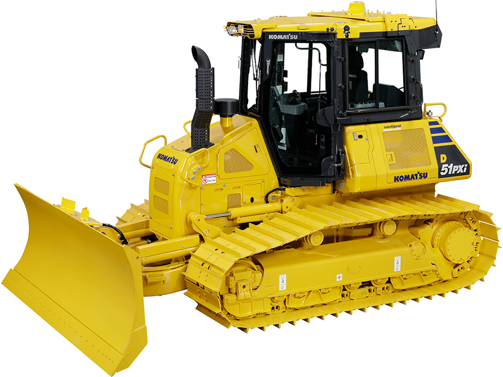 Yellow Crawler Dozer Front Side View Transparent Background PNG Image