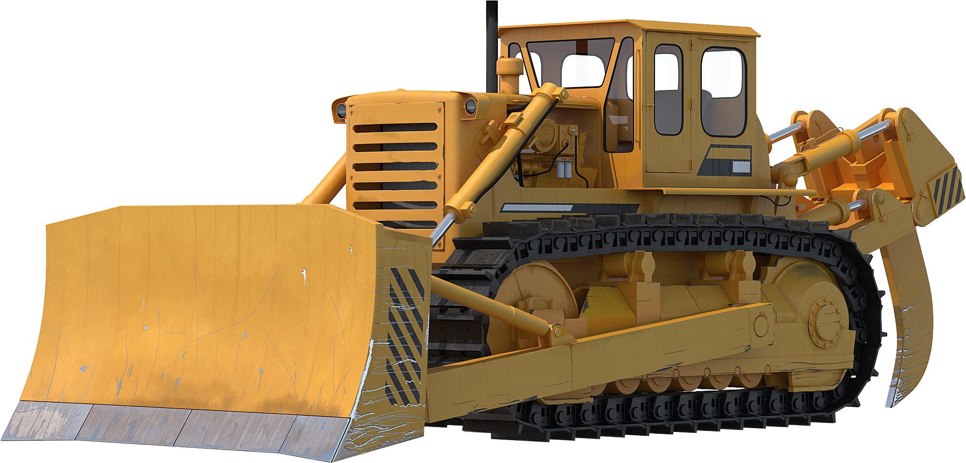 Yellow Tracked Bulldozer Side Profile Crawler Dozer PNG Image