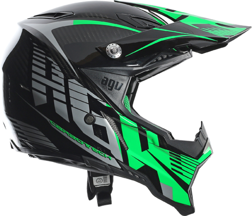 Black Green Full Face Motocross Helmet With Angular Graphics Transparent Background PNG Image