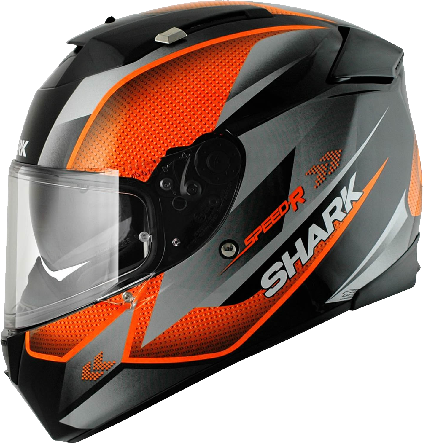 Black Orange Full Face Motorcycle Helmet With Clear Visor Motorcycle Helmet PNG Artwork