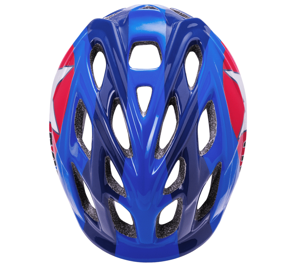 Blue Red Ventilated Bicycle Helmet Top View PNG Cycling Helmet Image