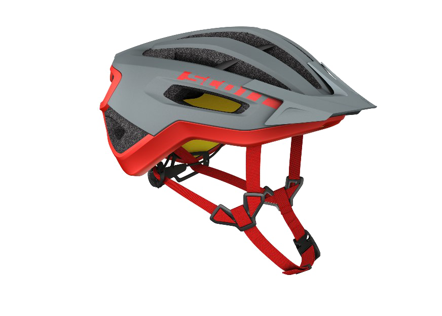 Gray Red Mountain Bike Helmet With Extended Visor MTB Safety Helmet PNG Image