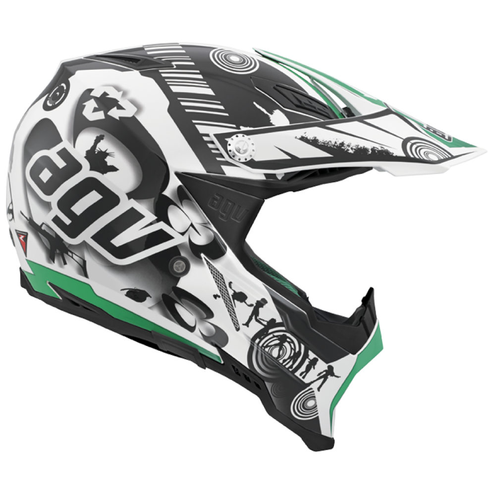 White Black Graphic Motocross Helmet With Visor Dirt Bike Helmet PNG Artwork