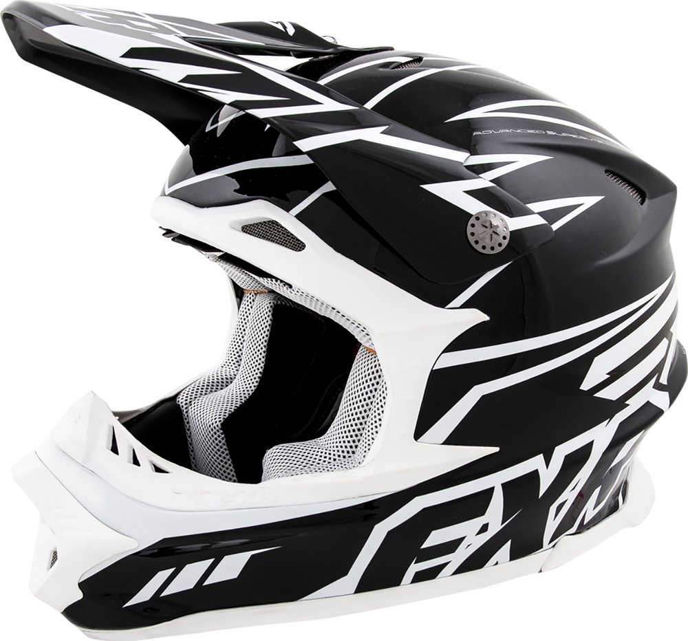 White Black Motocross Helmet With Peak And Graphics PNG Off Road Helmet Illustration