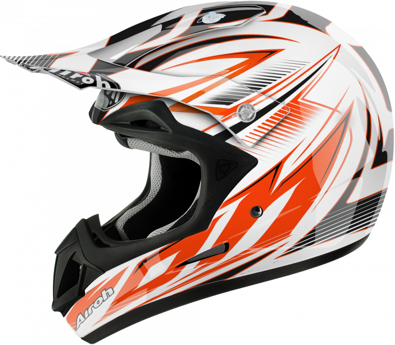 White Orange Full Face Motocross Helmet With Peak Dirt Bike Helmet PNG Graphic