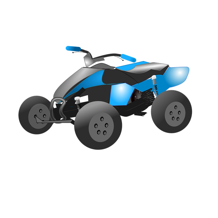 Blue Cartoon Four Wheel ATV With Oversized Tires PNG Toy Quad Illustration