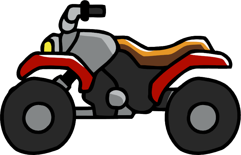 Cartoon Red Orange Four Wheeler With Gray Tires PNG Quad Bike Illustration