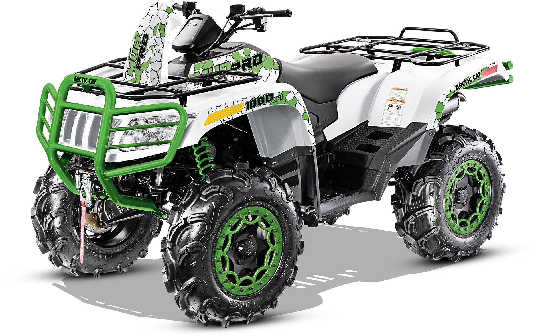 Green White Sport ATV With Protective Front Rack ATV PNG Product Image