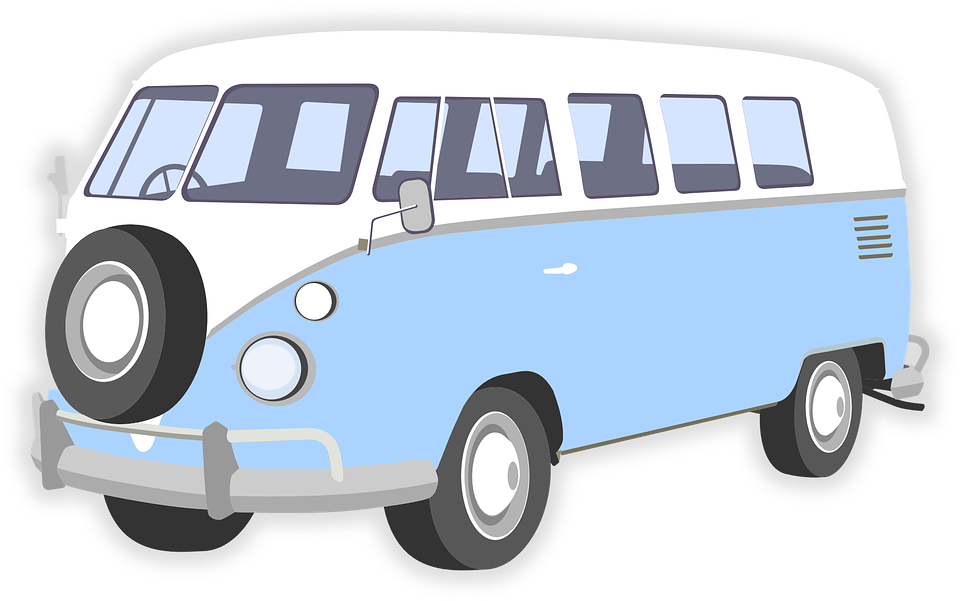 Blue White Cartoon Volkswagen Camper Van Icon PNG Retro Van Illustration