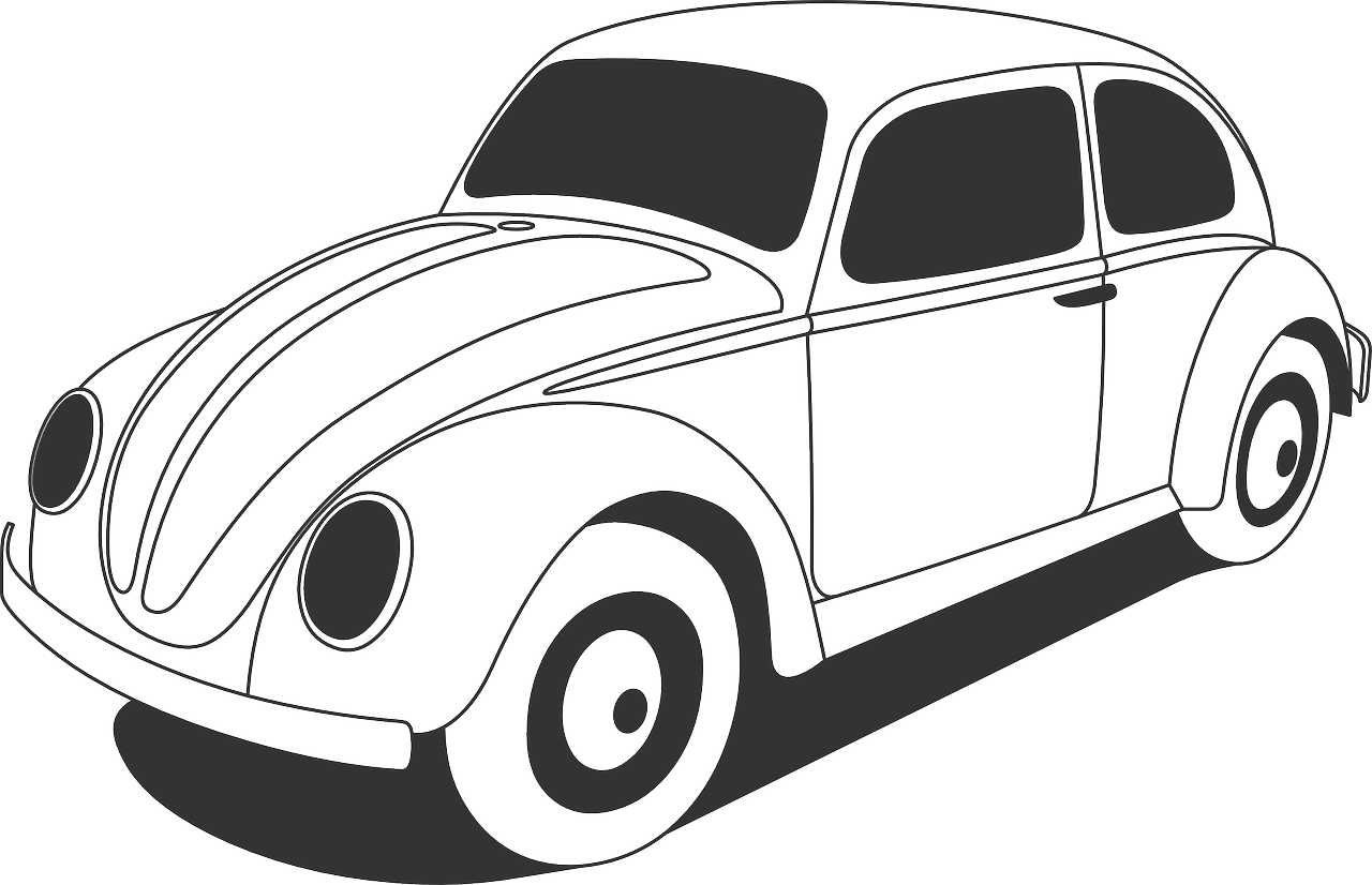 Classic Beetle Car Outline Drawing With Rounded Body PNG Vintage Car Line Art
