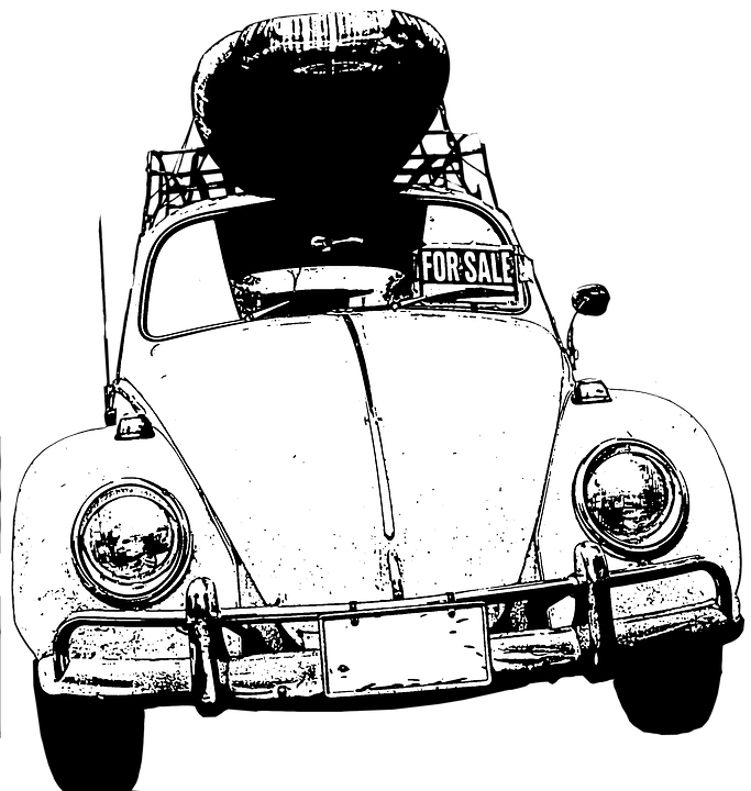 Black White Vintage Beetle Front View Drawing PNG Retro Car Line Art