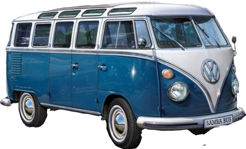 Blue Vintage Volkswagen Microbus With Roof Rack Classic VW Bus PNG Artwork