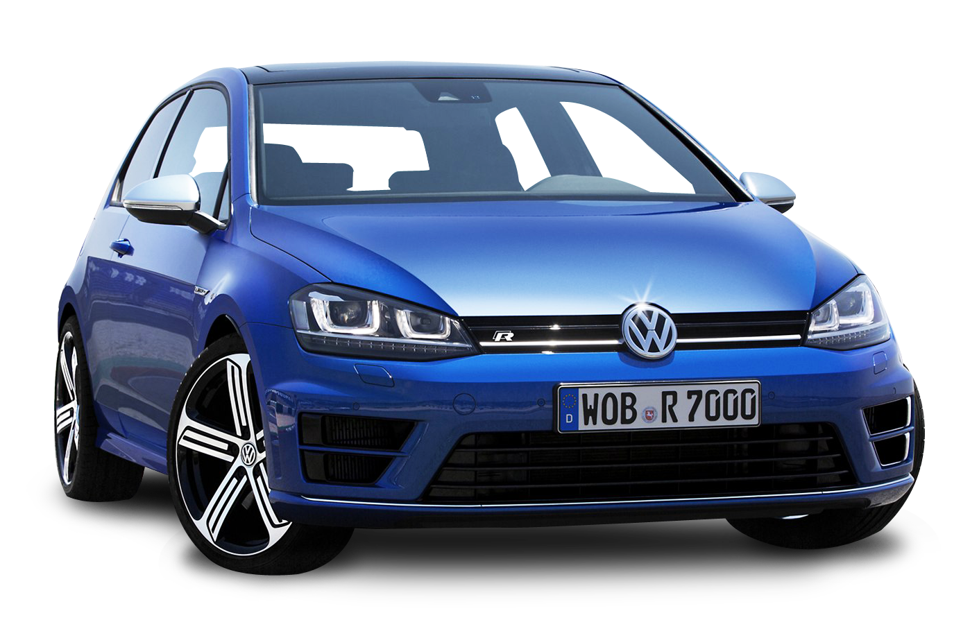 Blue Volkswagen Golf Hatchback Front View Compact VW PNG Illustration
