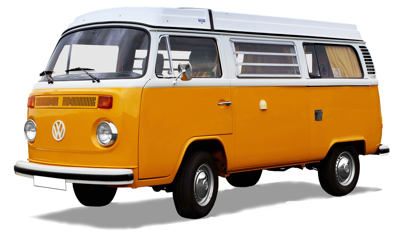 Orange White Vintage Volkswagen Camper Van VW Bus PNG Image