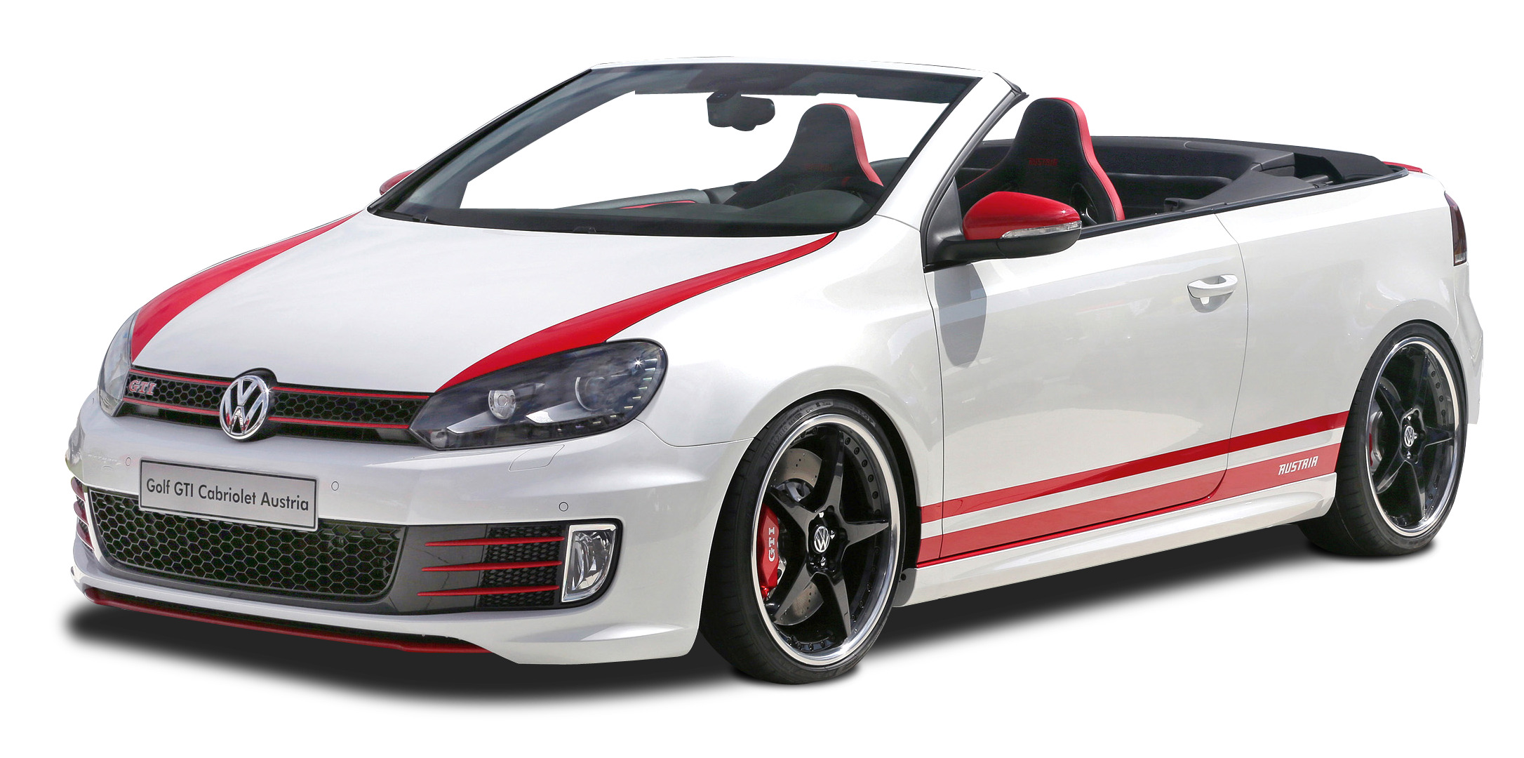 White Volkswagen Golf Convertible With Black Red Interior Transparent Background PNG Image