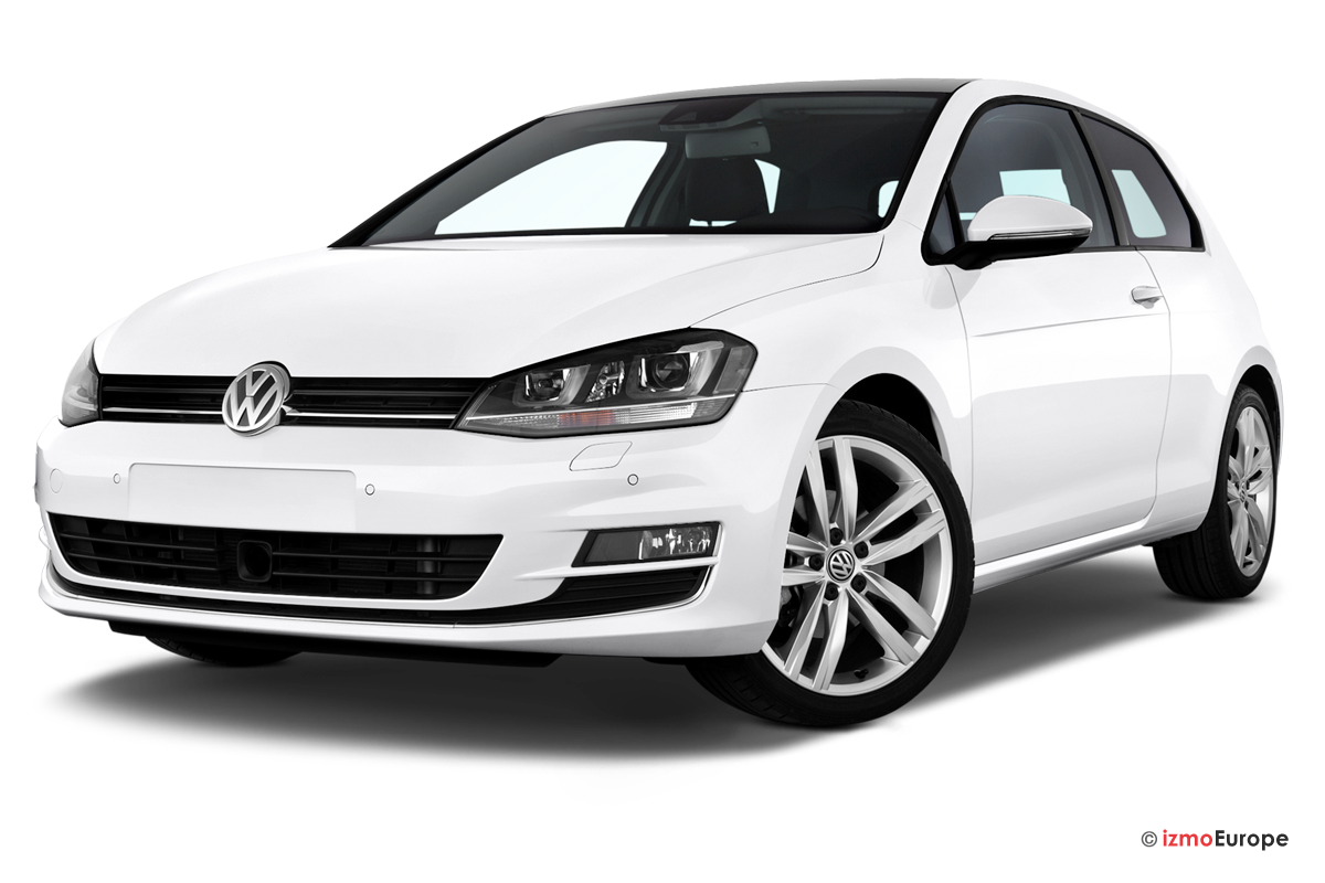 White Volkswagen Golf Hatchback Front Three Quarter View PNG Automotive Product Image