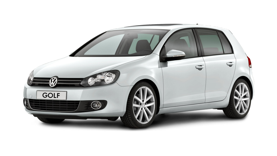 White Volkswagen Golf Hatchback Side View Compact Car PNG Graphic