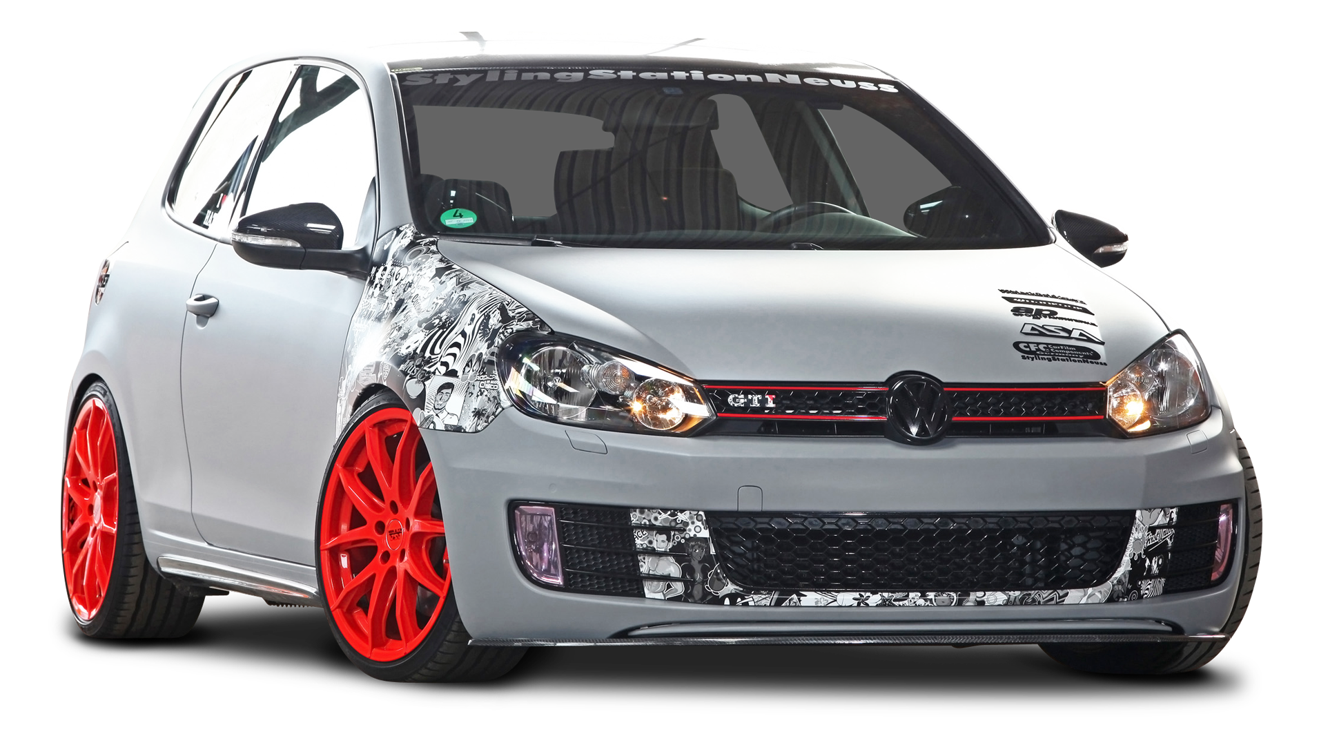 White Volkswagen Golf With Red Custom Wheels Volkswagen Hatchback PNG Artwork