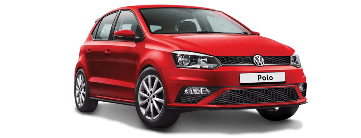 Red Volkswagen Polo Hatchback Front Side View Transparent Background PNG Image