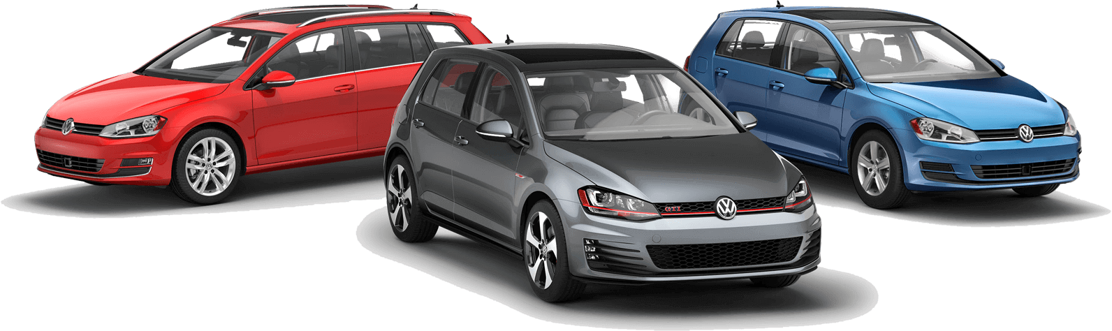 Three Volkswagen Cars In Red Gray And Blue PNG Car Collection Illustration