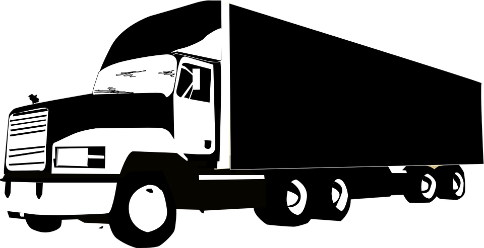 Black Semi Truck And Trailer Side Silhouette Freight Truck PNG Silhouette
