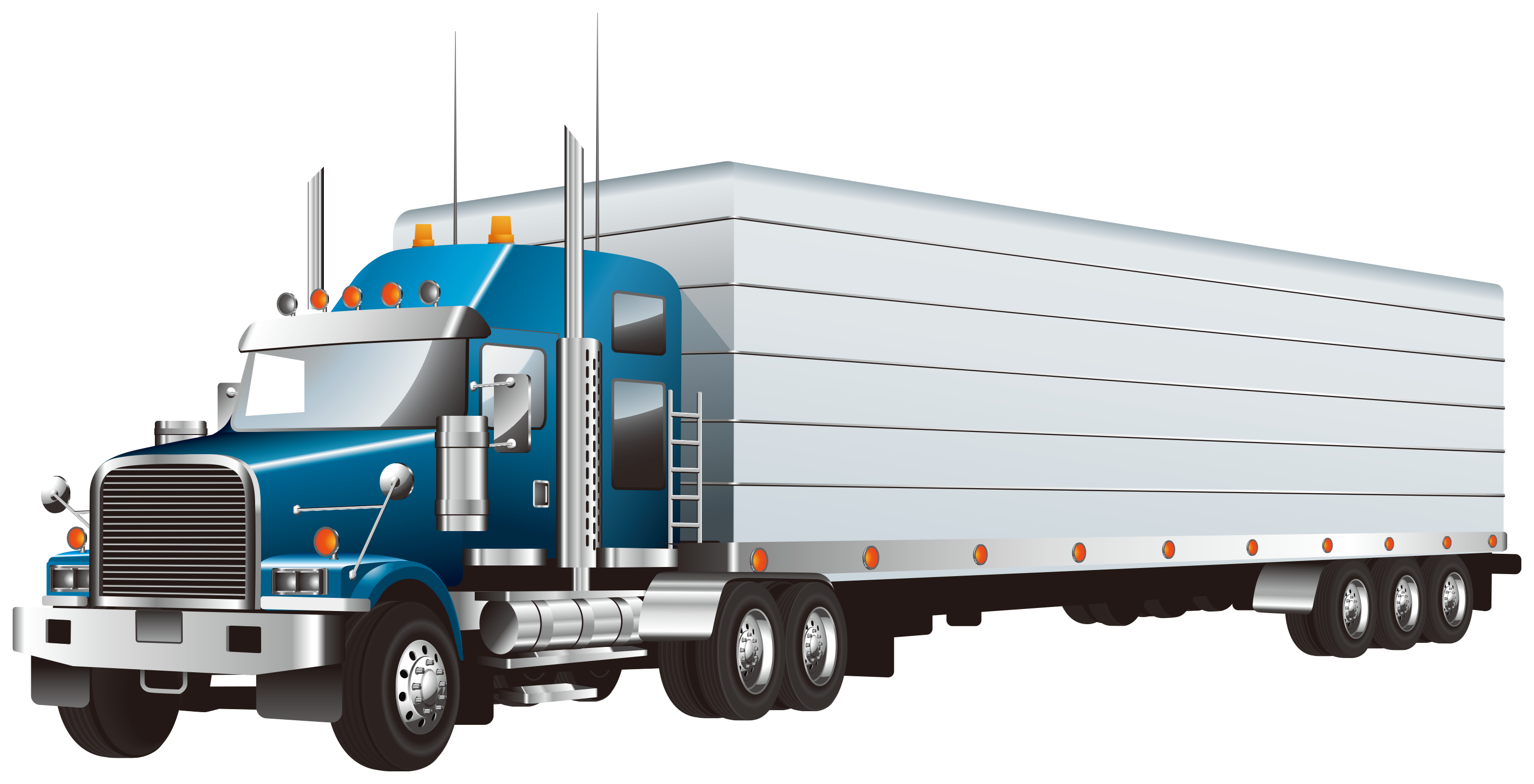 Blue Semi Truck With Long White Freight Trailer Freight Vehicle PNG Image