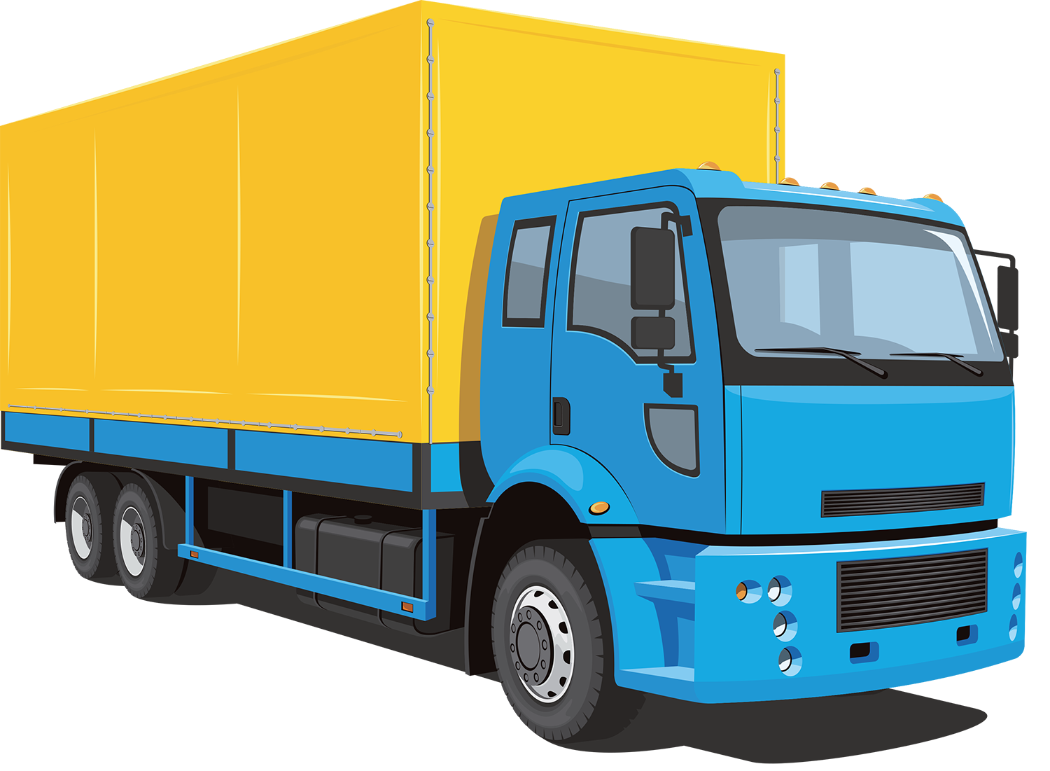 Blue Truck With Bright Yellow Cargo Box PNG Delivery Vehicle Illustration
