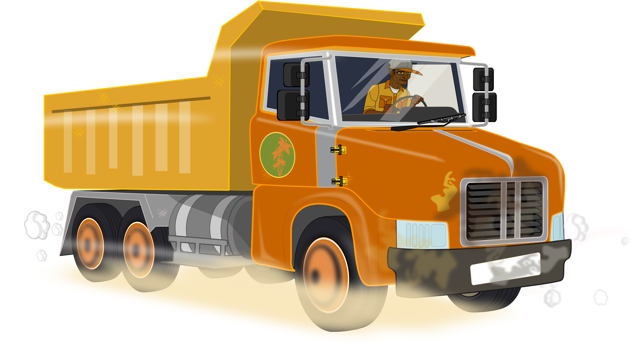 Cartoon Orange Dump Truck With Large Yellow Bed Kids Construction Truck PNG