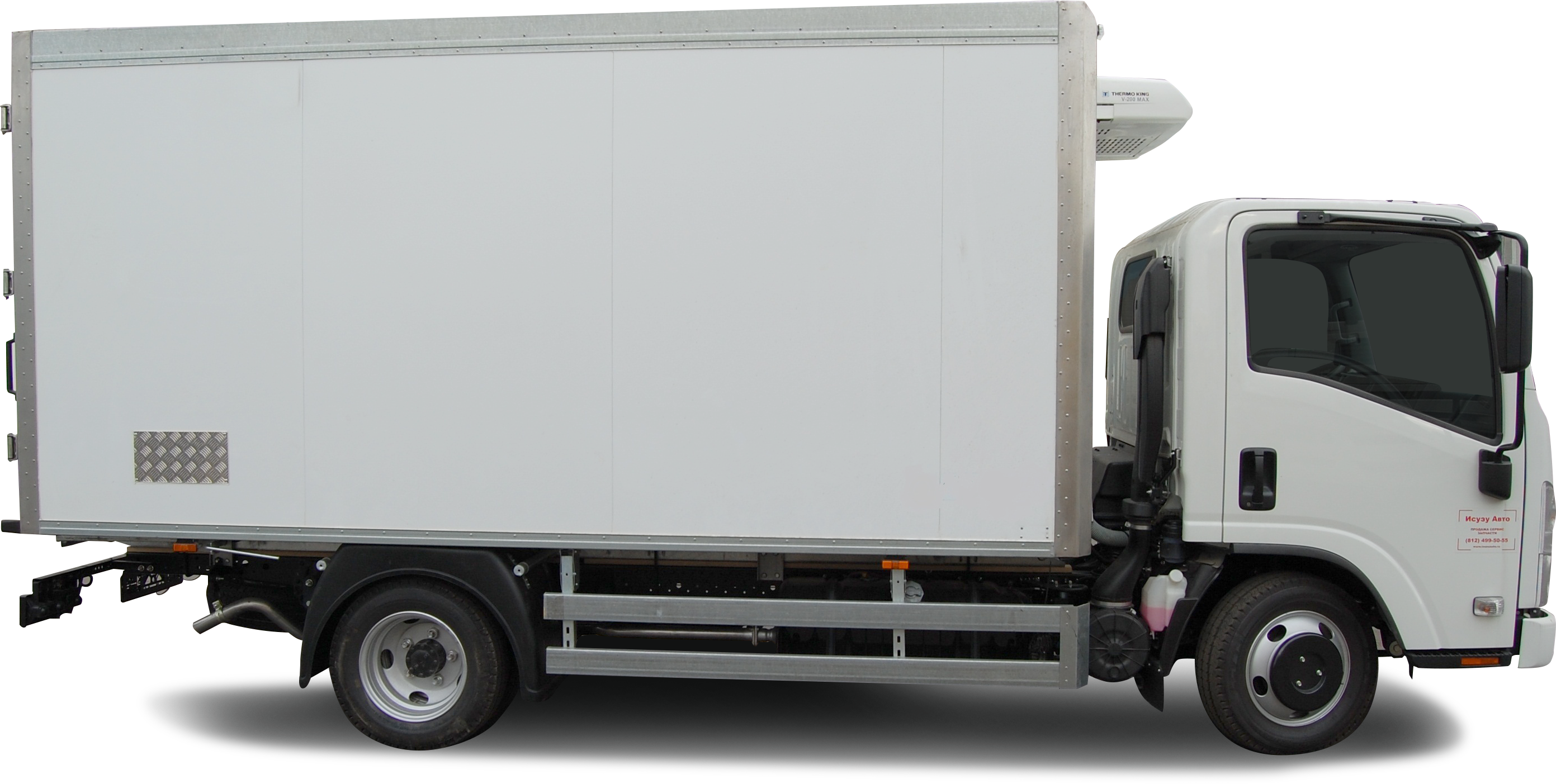 Gray White Delivery Box Truck Side Profile Box Truck PNG Graphic