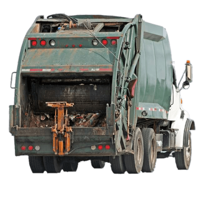 Green Rear Loading Garbage Truck With Hydraulic Compactor PNG Waste Collection Vehicle