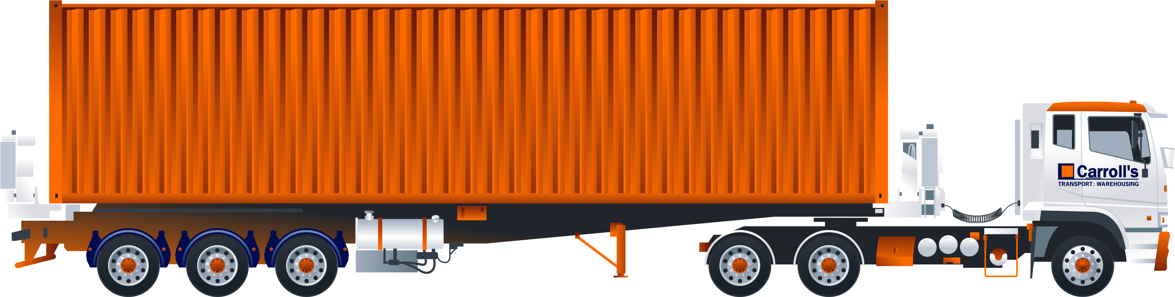 Orange Container Truck With Long Cargo Trailer PNG Freight Transport Illustration