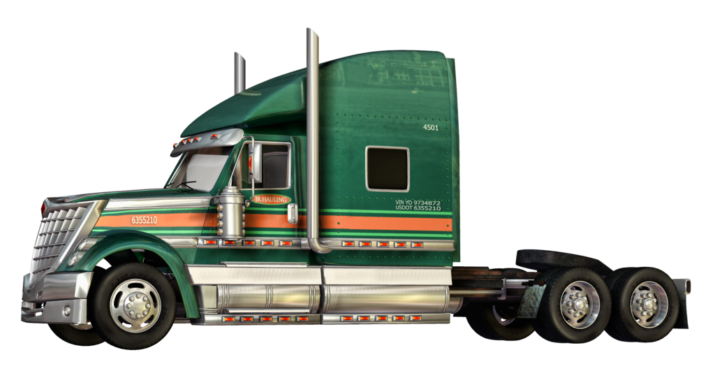 Green Semi Tractor Unit With Chrome Exhaust Pipes PNG Heavy Truck Image