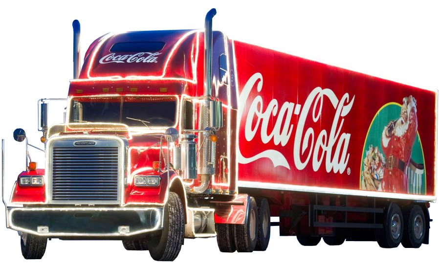 Red Holiday Beverage Delivery Semi Truck PNG Branded Freight Truck