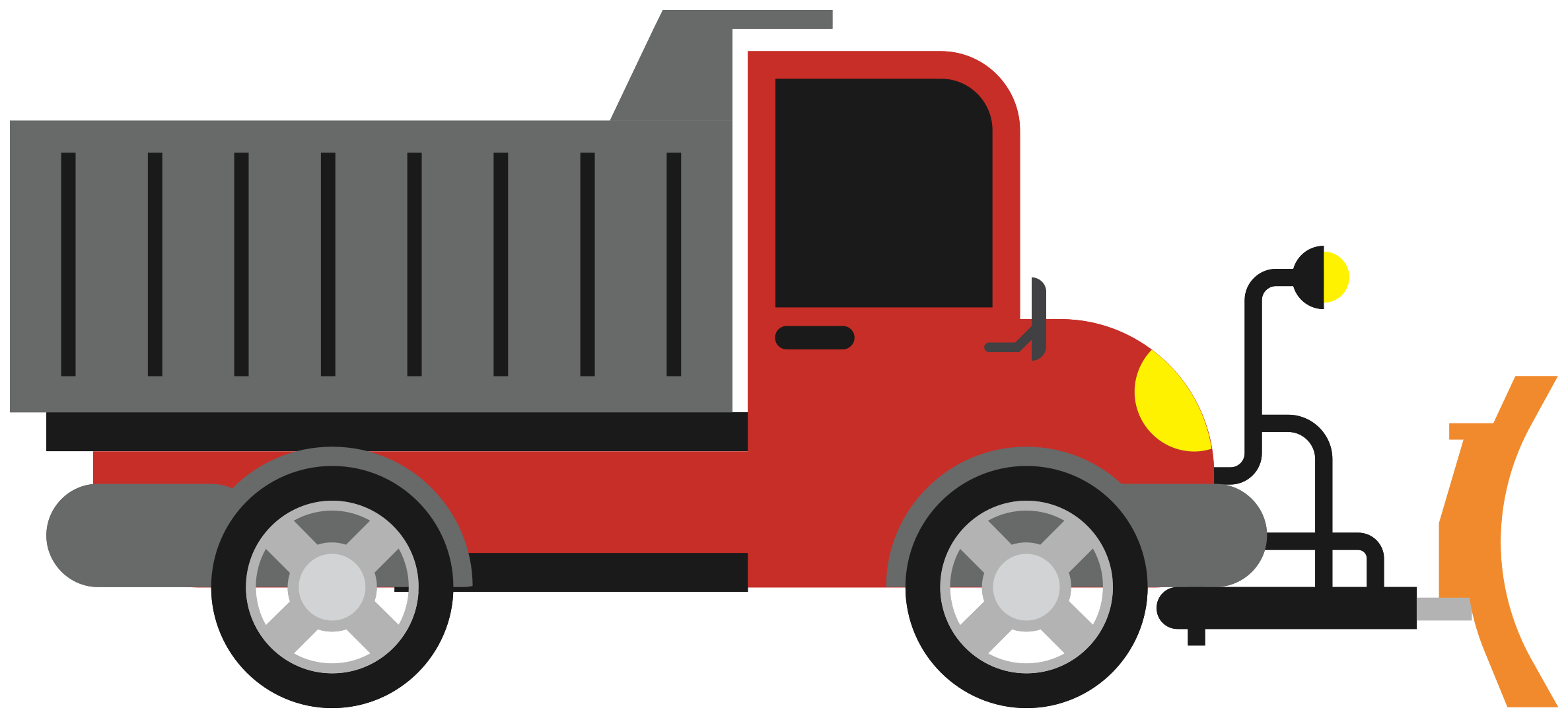 Red Gray Dump Truck With Front Loader Attachment PNG Construction Equipment Truck