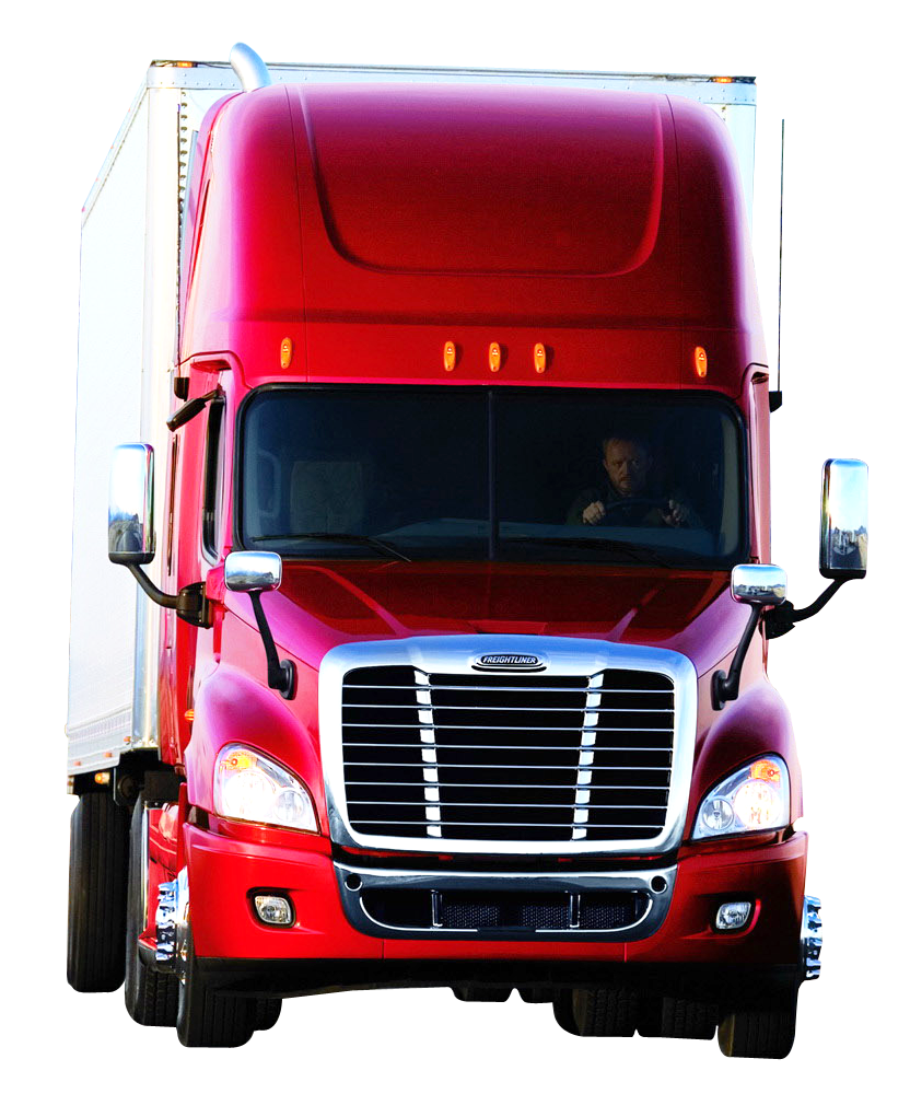 Red Semi Truck Front View With Chrome Grille Transparent Background PNG Image