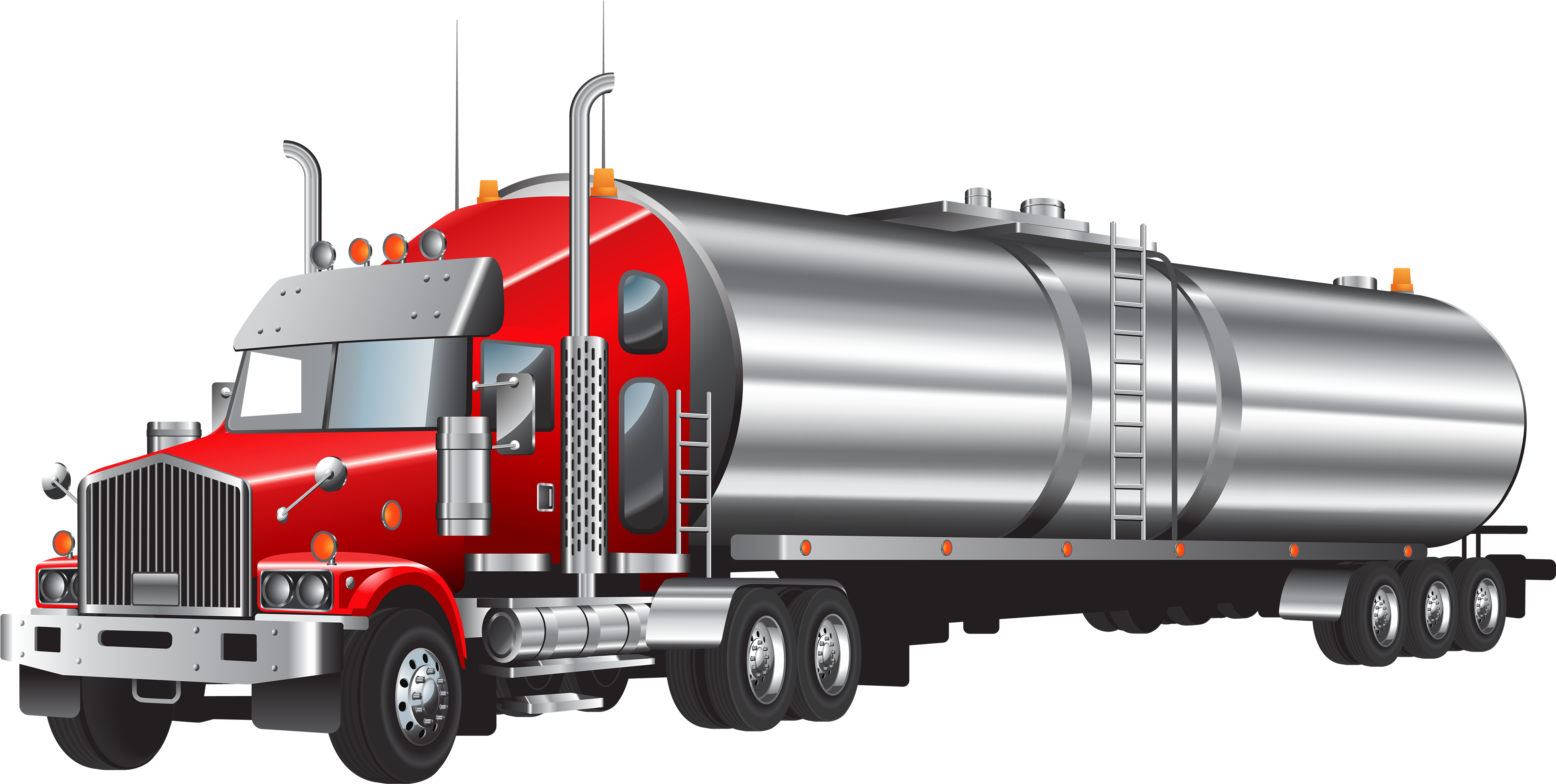 Red Stainless Steel Fuel Tanker Semi Truck Tanker Truck PNG Artwork