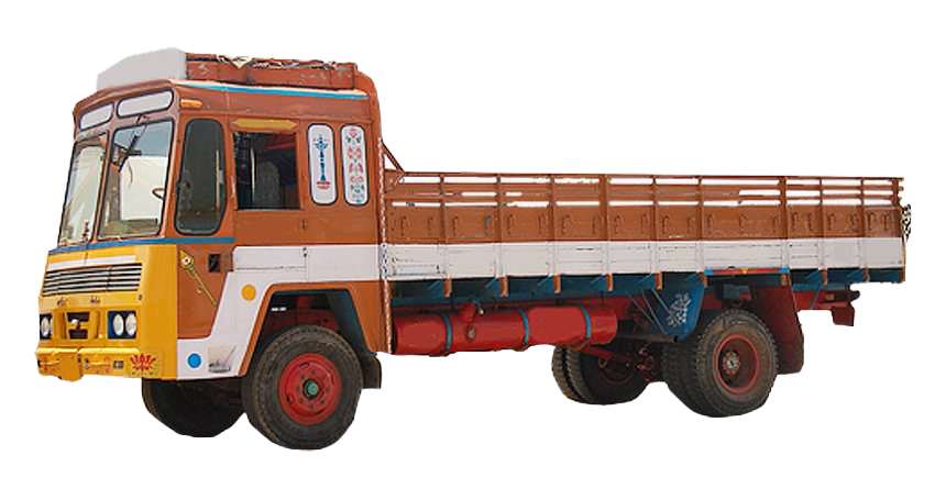 Vintage Orange Flatbed Cargo Truck Side View Classic Truck PNG Illustration