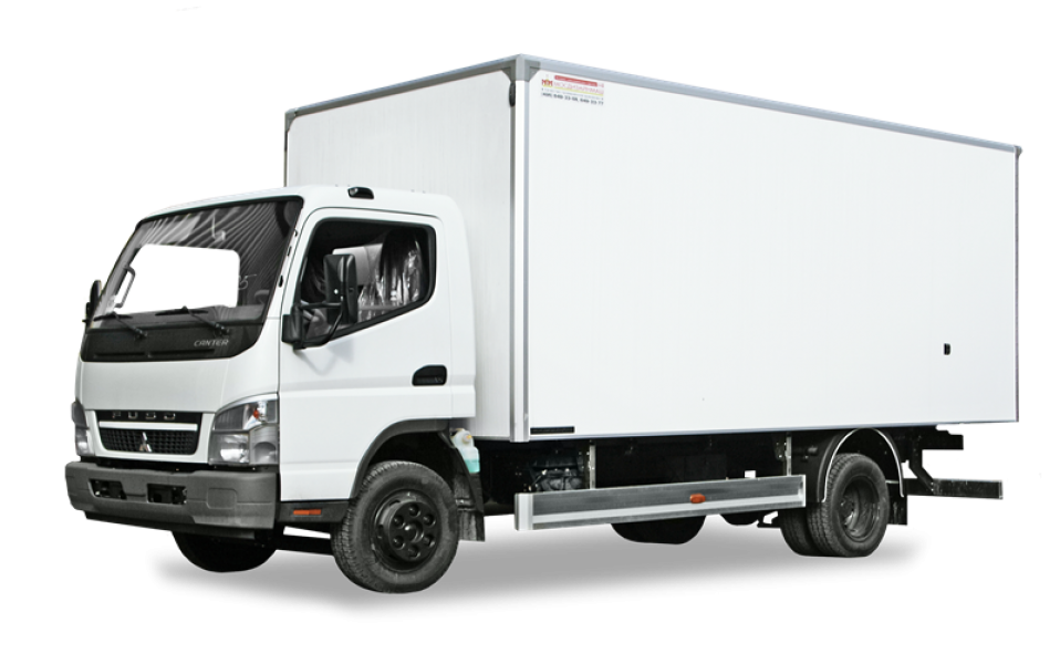 White Small Delivery Box Truck Front Side View PNG Cargo Vehicle Image