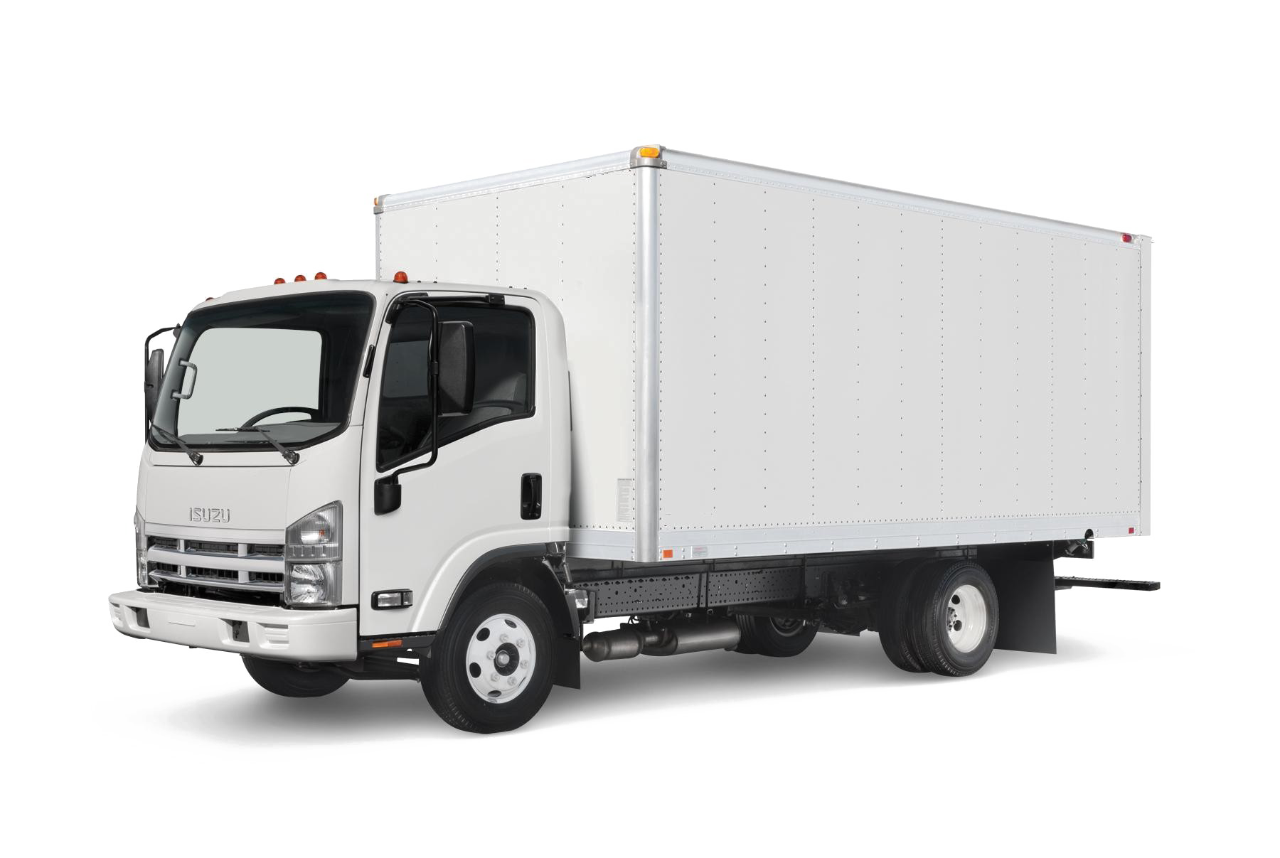 White Medium Duty Box Truck Side View Commercial Vehicle PNG Artwork