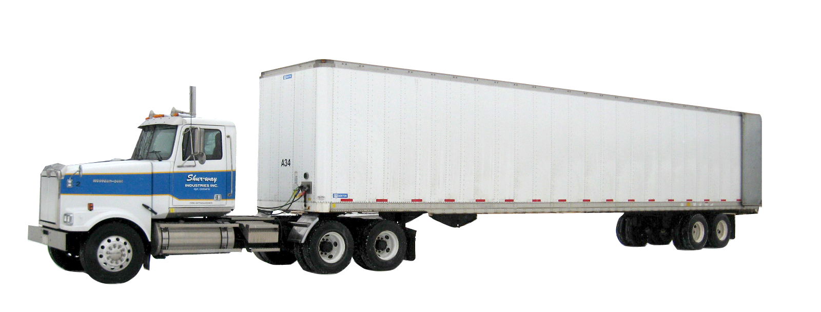 White Semi Truck Hauling Long Freight Trailer Commercial Freight PNG Image
