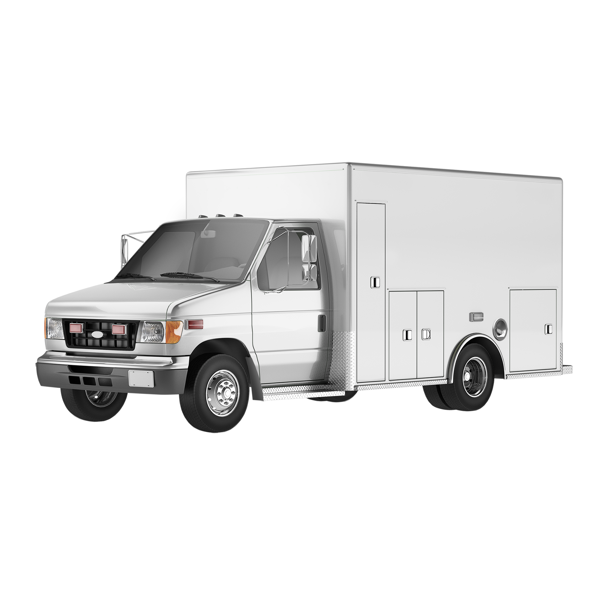 White Small Utility Box Truck With Cargo Body Delivery Vehicle PNG Illustration