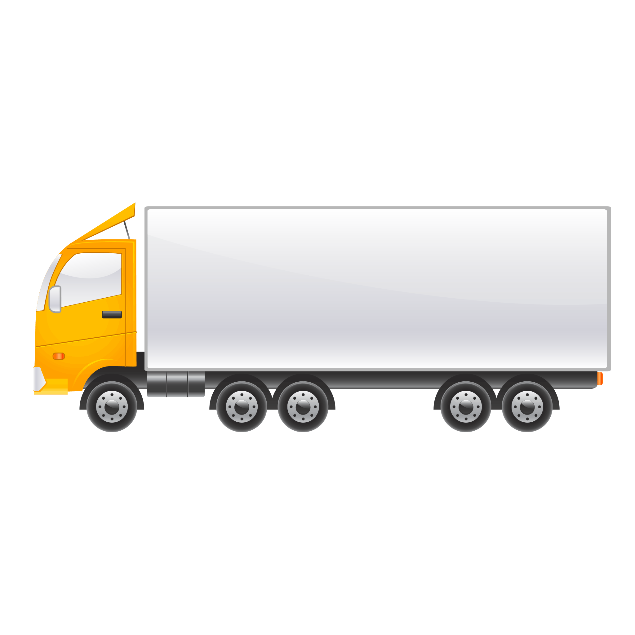 Yellow Box Truck With Long White Trailer Side View PNG Commercial Vehicle Graphic