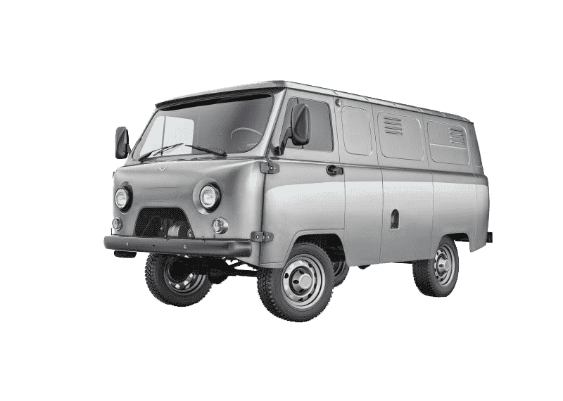 Gray UAZ Bukhanka Passenger Van Side View PNG Utility Van Illustration