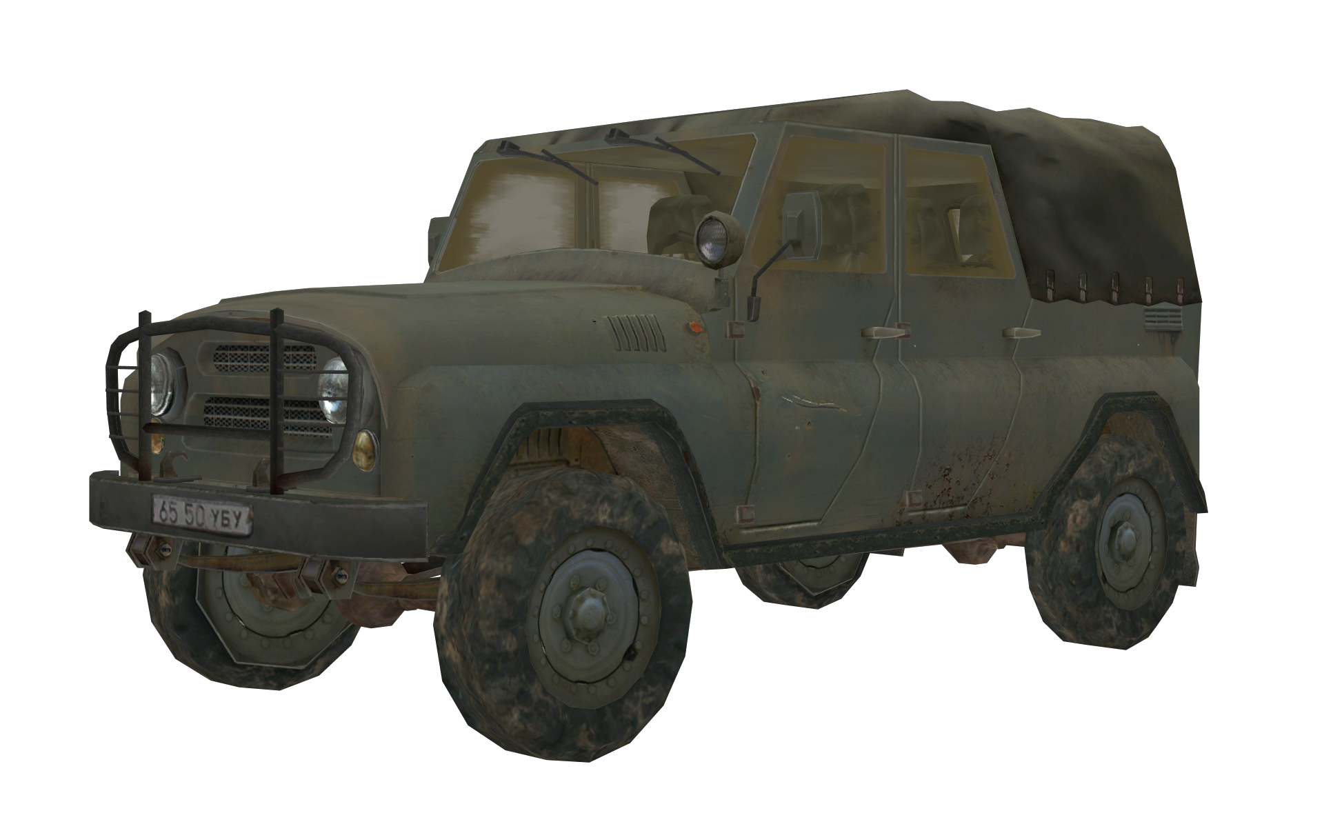 Dark Green Military UAZ Off Road Utility Vehicle Transparent Background PNG Image