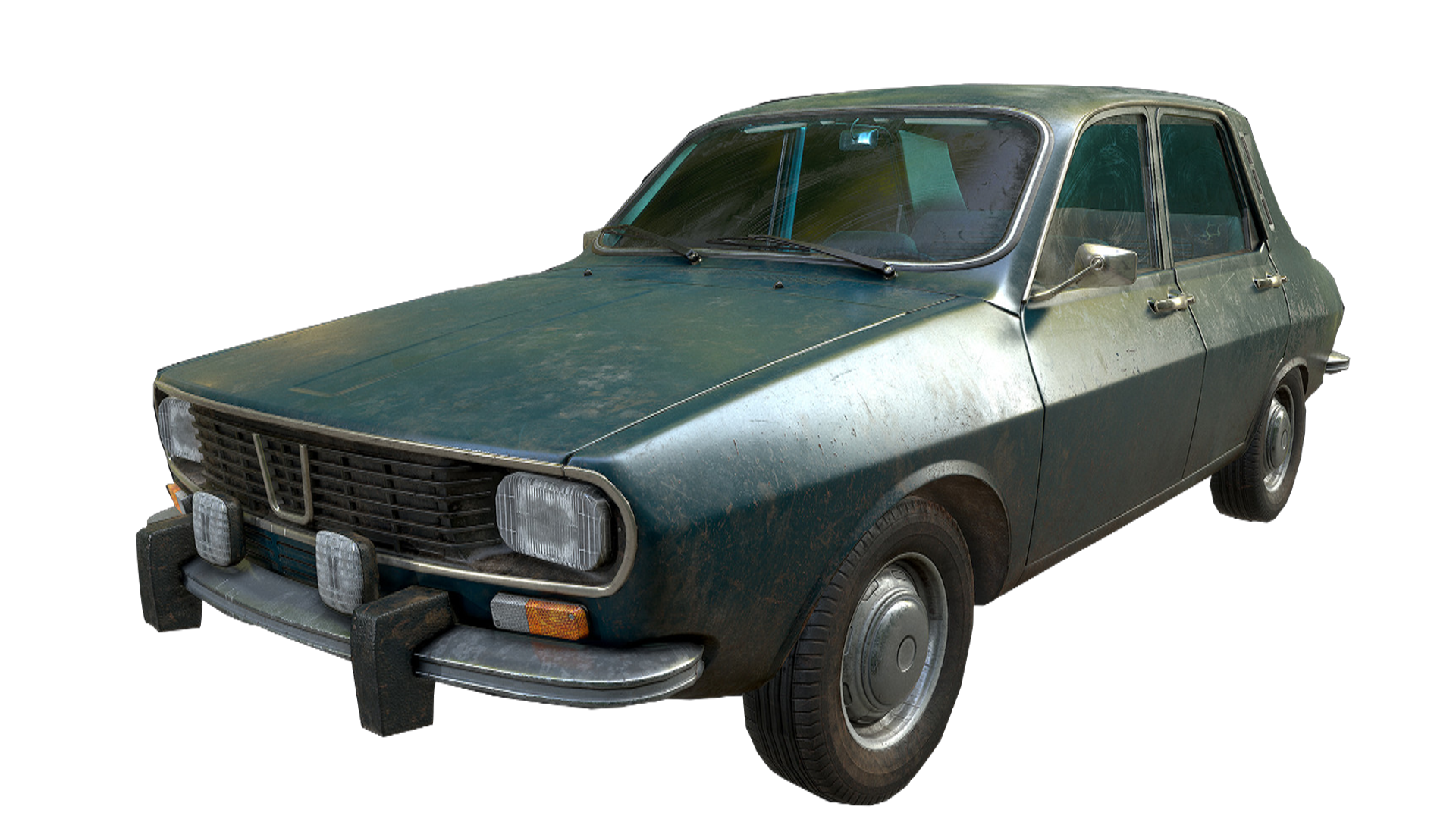 Vintage Green Soviet Compact Sedan Side View Classic Car PNG Image