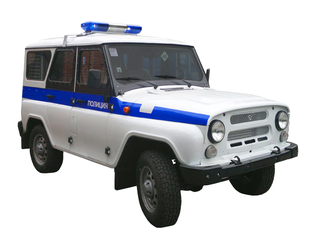 White Blue UAZ Police Utility SUV With Roof Lights Police Vehicle PNG Graphic