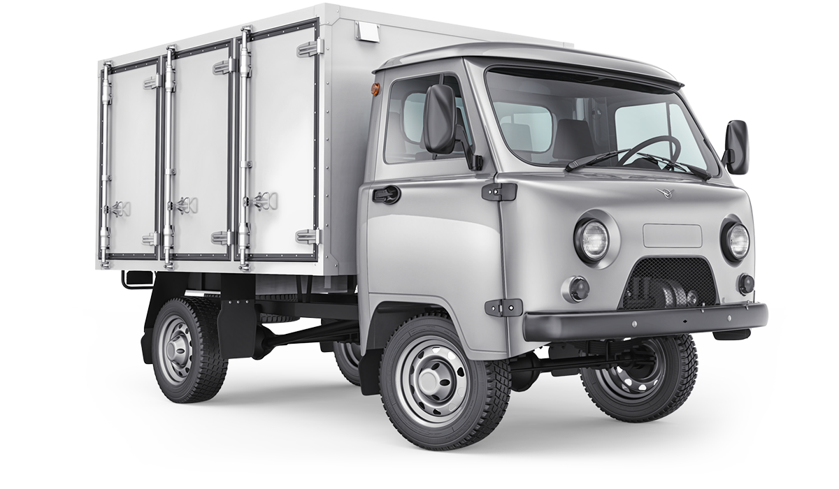 White UAZ Cargo Van With Box Body PNG Commercial Vehicle Graphic