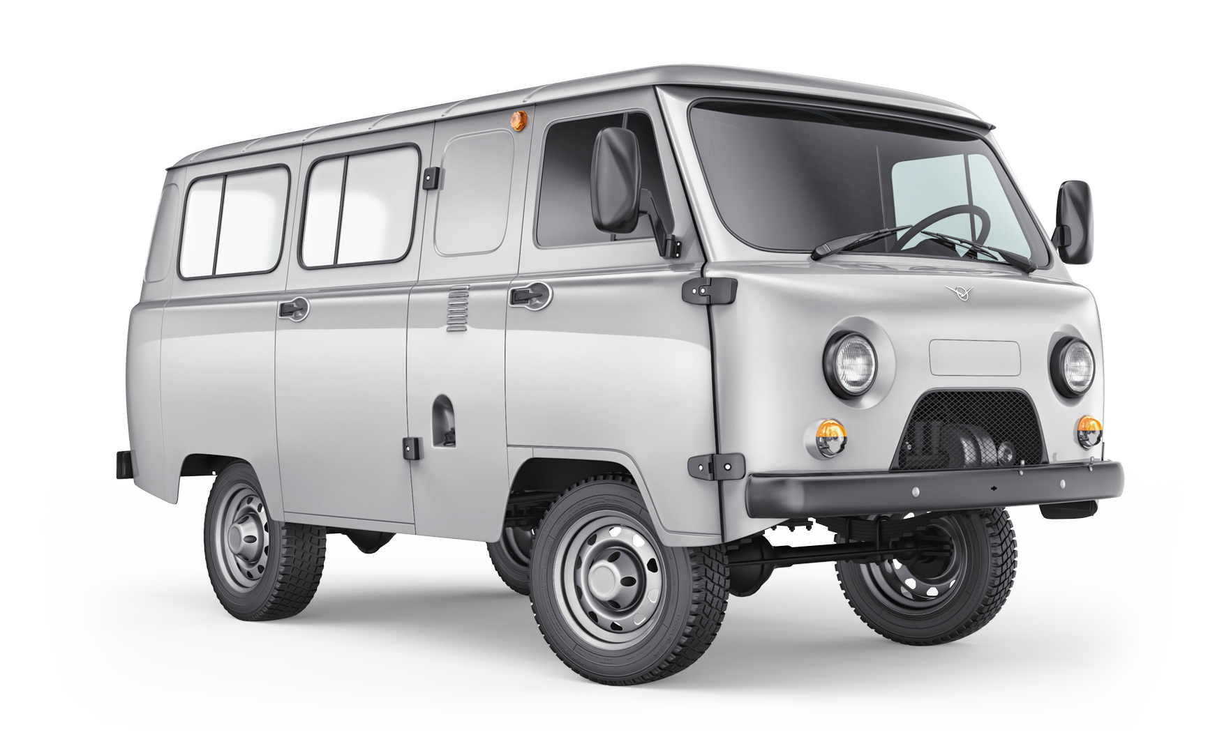 White UAZ Passenger Van Front Side View Transparent Background PNG Image