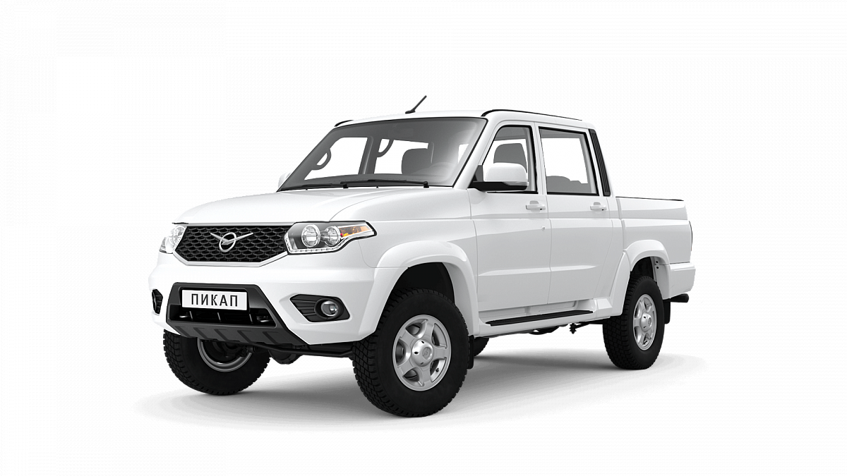 White UAZ Pickup With Cargo Bed Side View UAZ Truck PNG Graphic
